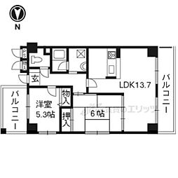 グランドゥール太秦 2LDKの間取図画像