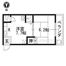 第1田井中ビル 1DKの間取図画像