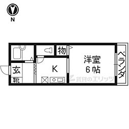 衣笠ハイツ 1Kの間取図画像