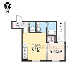 京都市右京区太秦安井辰巳町アパート 1LDKの間取図画像