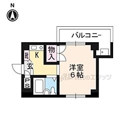 ＳＵＮＳＨＩＮＥ修学院 2階1Kの間取り