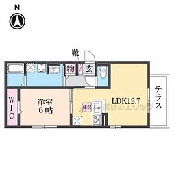 京都市営烏丸線 北大路駅 徒歩9分の賃貸アパート 1階1LDKの間取り