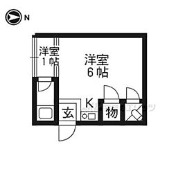 白川ハイツ 2階ワンルームの間取り