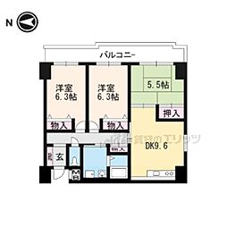 京都地下鉄東西線 京都市役所前駅 徒歩4分の賃貸マンション 4階3DKの間取り