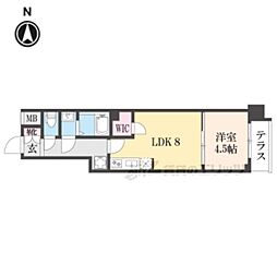 エステムコート京都二条 1階1LDKの間取り