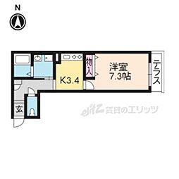 京都市営烏丸線 北大路駅 徒歩7分の賃貸マンション 1階1Kの間取り