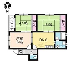 叡山電鉄叡山本線 一乗寺駅 徒歩12分の賃貸マンション 2階3DKの間取り
