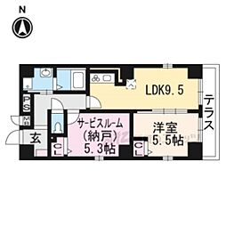 フルール川端 1階2LDKの間取り