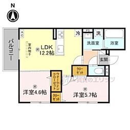 CASA上初音 2階2LDKの間取り