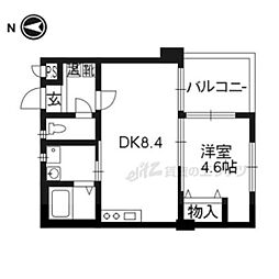 京都市営烏丸線 今出川駅 徒歩13分の賃貸マンション 2階1DKの間取り