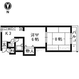 京都地下鉄東西線 二条城前駅 徒歩8分の賃貸マンション 3階2Kの間取り