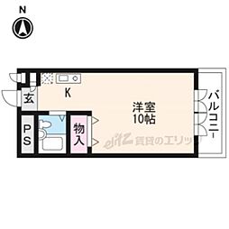 京都市営烏丸線 北大路駅 徒歩16分の賃貸マンション 4階1Kの間取り