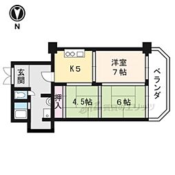 京福電気鉄道北野線 北野白梅町駅 徒歩14分の賃貸マンション 3階3DKの間取り