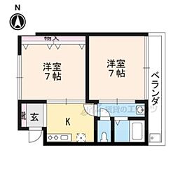 高徳マンション 2階2Kの間取り