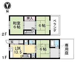 京都市営烏丸線 烏丸御池駅 徒歩6分の賃貸一戸建て 2階2LDKの間取り