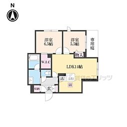 シャンヴェール松ヶ崎 1階2LDKの間取り