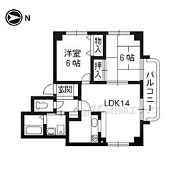 カーサ紫明 4階2LDKの間取り