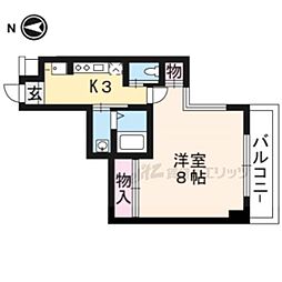 京都市営烏丸線 北大路駅 徒歩15分の賃貸マンション 2階1Kの間取り