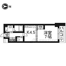 京都市営烏丸線 北大路駅 徒歩15分の賃貸マンション 4階1Kの間取り