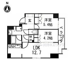 クラッシィハウス御池柳馬場 4階2LDKの間取り