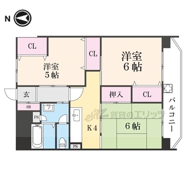 山科団地B棟 ｜京都府京都市山科区西野阿芸沢町(賃貸マンション3K・4階・51.98㎡)の写真 その2