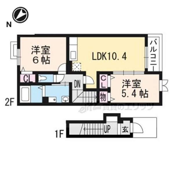 サニーハウスＨａｇｉｗａｒａII 202｜滋賀県東近江市妙法寺町(賃貸アパート2LDK・2階・54.38㎡)の写真 その2