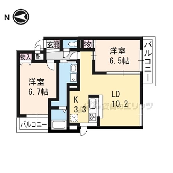 滋賀県大津市大江６丁目(賃貸マンション2LDK・2階・58.90㎡)の写真 その2