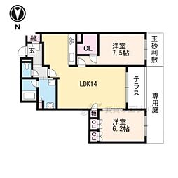 京阪本線 神宮丸太町駅 徒歩12分の賃貸マンション 1階2LDKの間取り