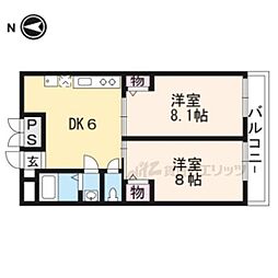 京阪本線 伏見稲荷駅 徒歩8分の賃貸マンション 1階2DKの間取り