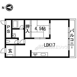 山科ハイツ 2階1LDKの間取り