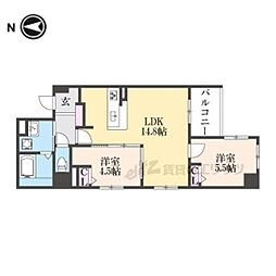 ヴィラ御所南 4階2LDKの間取り