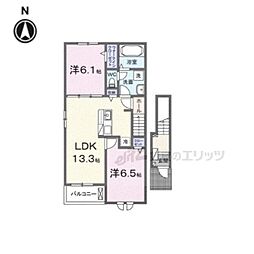 JR東海道・山陽本線 石山駅 徒歩20分の賃貸アパート 2階2LDKの間取り