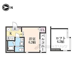 JR奈良線 稲荷駅 徒歩13分の賃貸アパート 2階1Kの間取り
