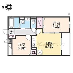 JR東海道・山陽本線 石山駅 バス9分 稲津北口下車 徒歩8分の賃貸アパート 3階2LDKの間取り