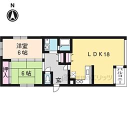 リュミエ山科 3階2LDKの間取り
