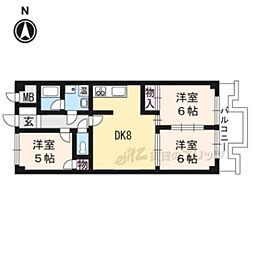 ハイツ山科 4階3LDKの間取り