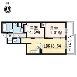 京阪本線 神宮丸太町駅 徒歩23分の賃貸マンション 3階2LDKの間取り