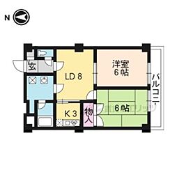 パインベルテ御陵 2階2LDKの間取り