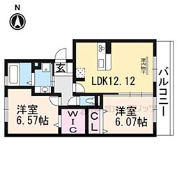 ヴェルソー唐崎 2階2LDKの間取り