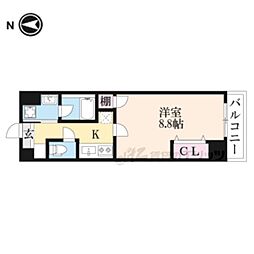 ヒルズ京都東 3階1Kの間取り