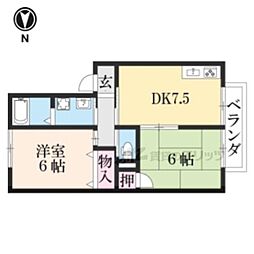 ハイカムール音羽 2DKの間取図画像