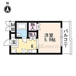 サンガーデン・山科 1Kの間取図画像