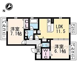 ラヴィベルセタA棟 2LDKの間取図画像