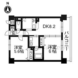 エステムプラザ京都河原町通 2DKの間取図画像