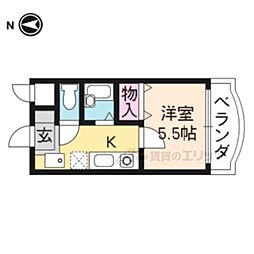 ラカーサ山科 1Kの間取図画像