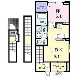 新発田市緑町1丁目アパート 1LDKの間取図画像
