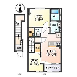 新発田市富塚町2丁目アパート 2LDKの間取図画像