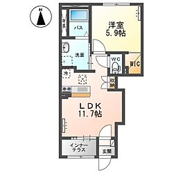 新発田市富塚町2丁目アパート 1LDKの間取図画像