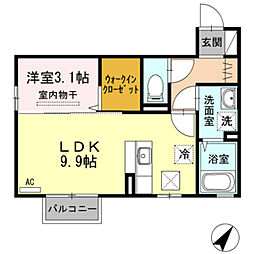 ネージュS2 1LDKの間取図画像