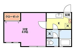 クレセント・シエル 1Kの間取図画像